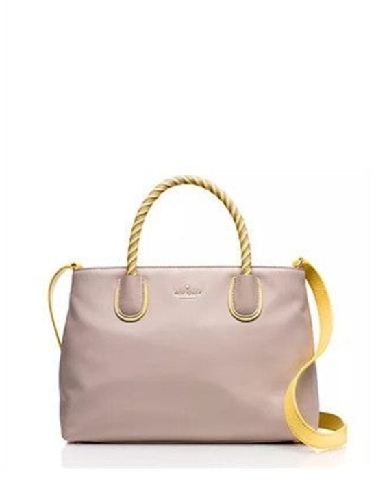 kate spade Handbags - Kate Spade Leather Woods Drive Harris Satchel Taupe Yellow Twist Handles